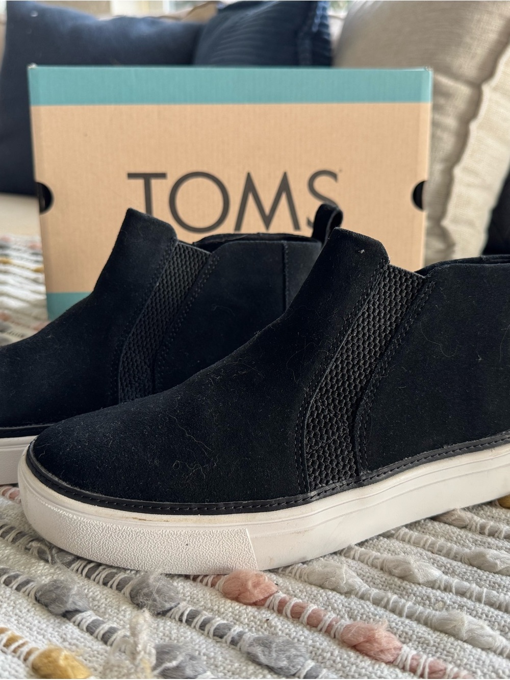 TOMS Black Suede Slip-On Casual Sneakers
